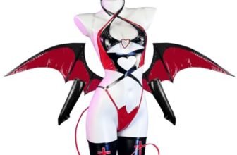 KORURACLUB Set Costume da Cosplay Succubus da Donna (6 pezzi) Costume da Cosplay Anime Lingerie da Donna in PU Costume da Succubus Lingerie Sexy, Colore: rosso, M