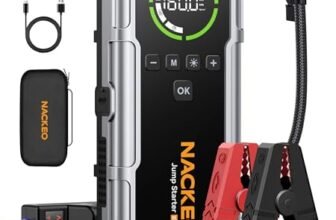 NACKEO Avviatore Batteria Auto con Compressore 160 PSI, 8000A Avviatore Emergenza per Auto/Moto per (Tutti Gas 12L Diesel), 12V Booster Avviamento Auto 600 lumen LED/Ricarica USB-C, Ampio display LCD