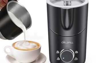 COLDFILL Montalatte Elettrico – Cappuccinatore Elettrico 8 in 1, 400 ml Schiumalatte Elettrico per Cappuccino/Latte Macchiato, Latte Vegetale, Lavabile in Lavastoviglie, Nero