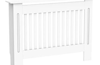 HOMCOM Copritermosifone a Doghe in MDF, Copri Termosifone Moderno con Antiribaltamento per Casa e Ufficio, 112x19x81 cm, Bianco