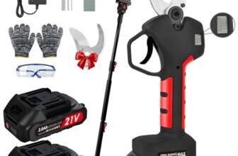 NUZEKY Forbice Potatura a Batteria 50mm con Asta Telescopica: Cesoie Potatura Elettriche Professionali Con 2 21V/2000 mAh Batteria – Forbice Elettrica per Potatura con LCD Display,Olives