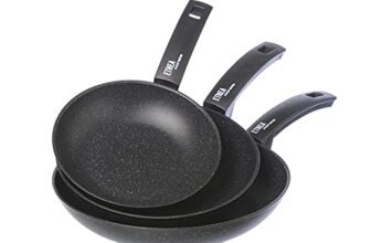 Moneta Etnea Set 3 Padelle antiaderenti, Alluminio, Nero, 20 – 24 – 28 cm, Made in Italy