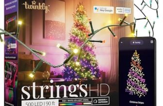 Twinkly Strings HD – 500 RBG + Warm White LEDs, 27.5 Meters, Green Wire, Indoor/Outdoor Lighting Decoration