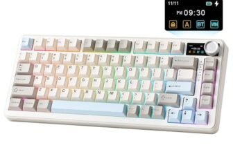 YUNZII B75 PRO MAX Tastiera Meccanica Wireless, Layout 75% con Schermo TFT e Rotelle, Gasket Hot-swap Switch Pre-lubrificati, QMK/VIA, BT/USB-C/2.4G per Win/Mac (Beige, Milk V2 Switch)