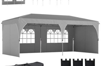 Outsunny Gazebo 3×6 m Pieghevole Pop Up ad Altezza Regolabile, Gazebo Esterno con Strisce Riflettenti, Pareti Laterali, Sacchi di Sabbia, Borsa da Trasporto, UV50+, per Campeggio Feste, Grigio Chiaro