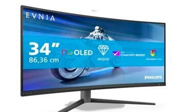 Philips Monitor 34M2C6500 34″, Curvo 3440×1440, UW-QHD, 175Hz, QD-OLED Panel, 0.03ms GtG, USB-C (HDMI2x 2.0 DP 1x 1.4) Adaptive Sync, HDR400 TrueBlack, FreeSync Prem. Pro, G-Sync Comp., Grigio Scuro