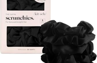 Kitsch Scrunchies Di Raso Per Capelli Per Le Donne – Più Morbido Di Seta Scrunchies | Scrunchies Di Raso Per Le Ragazze | Legami Di Capelli Di Raso Per Le Donne | Coda Di Cavallo, 5 Pezzi (Nero)