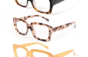 MMOWW 3 Pacco Occhiali da Lettura Oversize Square Frame Anti Luce Blu Occhiali Donna Rettangolari（Tartaruga nera gialla,+3.5