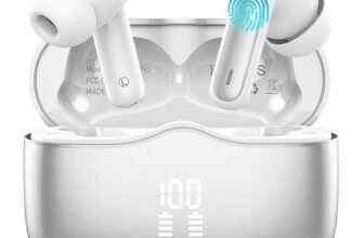 Cuffie Bluetooth 5.4 In Ear, Auricolari Bluetooth 3D Stereo con 4 Mics ENC Cancellazione Rumore, 40 Ore Cuffie Wireless LED USB-C, IP7 Impermeabili Cuffiette Senza Fili per iOS Android, Argento