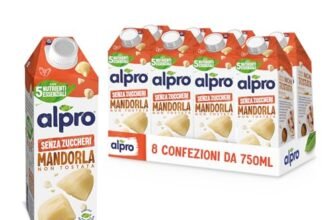 ALPRO SENZA ZUCCHERI, Bevanda alla MANDORLA, Alternativa Vegetale al Latte, Naturalmente Senza Lattosio, con Vitamine B2, B12, D2, E – 8 confezioni da 750 ml