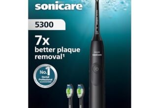 Philips Sonicare 5300 spazzolino elettrico sonico con 2 livelli di intensità, avviso di pressione, EasyStart, Smartimer e BrushPacer, nero, modello HX7101/04 [Nuova tecnologia]