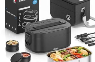 YEEFON Scaldavivande Elettrico Portatile 100W, 1,5L Porta Pranzo Riscaldabile con Borsa, Forchetta e Cucchiaio, 3 in 1 Lunch Box 220V/12V/24V, Acciaio Inox Rimovibile, per Auto Camion e Ufficio
