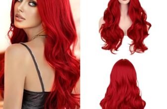 KBIBCK Parrucca rossa da donna, 24 pollici, colore rosso vinaccia, lunga parrucca lunga da donna, parrucca ondulata, parrucca lunga da donna, parrucche a capelli lunghi da donna, colore rosso