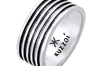 Kuzzoi Anello da uomo ossidato massiccio (10 mm) in argento Sterling 925, stile vintage, accessorio da uomo con struttura scanalata, anello marcante per uomo nella misura 24,cod. 0601762921_644