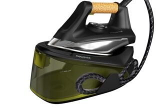 Rowenta VR7360 Easy Steam Generatore a Vapore, Erogazione Continua da 110 G/Min, Getto da 270 G/Min, Riscaldamneto Rapido in 2 Min, Vapore Verticale, Nero/Verde