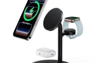 RoRoSkin Stazione di ricarica 3 in 1 per più dispositivi, stazione di ricarica induttiva da 15W, supporto di ricarica Mag Safe per iPhone 16 15 14,iWatch Ultra 2/1,Series 9,AirPods,caricatore Mag Safe