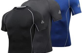 AMZSPORT Maglietta a Compressione da Uomo, a Maniche Corte, Funzionale, Cool Dry, per Allenamento e Corsa, Confezione da 3: Nero + Grigio + Blu, M
