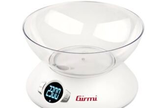 Girmi PS04 Bilancia da Cucina Elettronica, Capacità ciotola 1,8 Litri, Display Alta Luminosità, Autospegnimento, Funzione Tara, Bianco