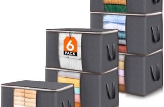 Lifewit Scatole per Armadio, Scatole Vestiti, Organizer Armadio per Piumoni, Scatola Trasloco, Buste Pieghevole per Indumenti, Coperte, Biancheria da Letto, Grigio, 60L, 6 Pezzi