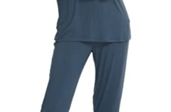 Lovasy Pigiama Donna Invernali Cotone Caldo a Maniche Lunghe con Scollo a V in Pizzo Sexy Lungo Pantaloni con Tasche S-XXL, Blu Pavone,L