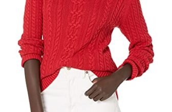 Amazon Essentials Maglione A Collo Alto Intrecciato con Screziatura (Taglie Forti Disponibili) Donna, Rosso, L