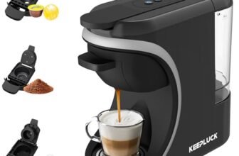 KEEPLUCK ST-551 Macchina da caffè 3 in 1 per Nespre*so Original/Dol*e Gu*to/Polvere, due quantità d’acqua a scelta, compatta e salvaspazio(Nero)