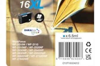 Epson Serie 16XL Penna e Cruciverba – Cartucce originali DURABrite Ultra per Stampante Inkjet, Single Pack 1 Colore (Ciano) Formato XL, Stampe Casa/Ufficio fino 450 Pagine, Confezione Retail