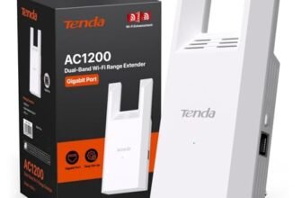 Tenda A18 Pro Ripetitore Wi-Fi Dual Band AC1200 Mbps, Funzionalità Extender e Access Point 5GHz/2.4GHz con Porta Gigabit LAN, LED Segnale Intelligente, Pulsante WPS, Sicurezza WPA2, Controllo via App