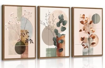 3 Pcs Quadri Moderni Rosa Geometrico Astratto Stampe da Parete Con Cornice, Quadro Botanico Foglia Eucalipto Floreale Poster Pittura Su Tela Decorazione Murale Soggiorno Camera da letto 40x60cmx3 Pcs