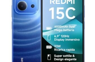 XIAOMI Redmi 15C, Smartphone 4+256GB, Display 6,9″ 120Hz, 7,99mm, MediaTek Helio G81-Ultra, Dual camera da 50MP, Mega batteria da 6000mAh, Garanzia 2 anni, Blu, Caricabatterie non incluso