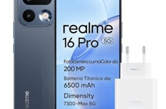 realme 16 Pro 5G Smartphone, 8GB+512GB, Display AMOLED 144Hz 6,78″, Batteria 6500mAh, Fotocamera 200MP OIS, IP69K, Ricarica Rapida 45W, Doppia SIM, Next AI, Grigio