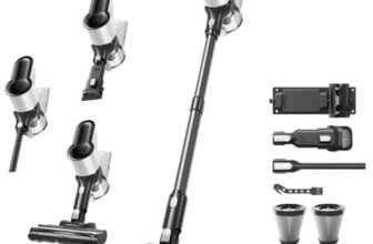 VACTechPro 550W/50Min/50KPA Aspirapolvere Senza Fili F02 Lite, Scopa Elettrica Senza Fili con Sistema di Filtraggio a 8 Strati, Aspirapolvere Senza Fili Potente per Pavimenti/Tappeti, Bianco E Nero