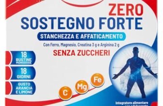 Equilibra, Sostegno Forte Zero, Integratore Stanchezza, 18 Bustine, Con Magnesio, Ferro, Creatina (3g), Arginina (2g), e Beta-Alanina (400mg), Gusto Arancia e Limone, Senza Zuccheri