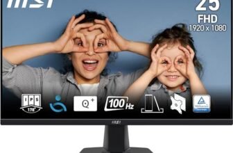 MSI PRO MP252 Monitor 24,5″ – FHD IPS (1920 x 1080), 100 Hz, schermo Eye-Friendly, altoparlanti integrati, inclinabile, HDMI 1.4b, D-Sub (VGA)