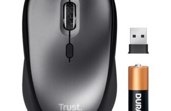 Trust Mouse Wireless Silenzioso con Batteria, per Mano Sinistra e Destra, 83% Plastica Riciclata, 800-1600 DPI, Microricevitore USB, Mouse Senza Fili Compatto per PC, Laptop, Computer, Mac