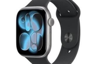 Apple Watch Series 11 GPS, Cassa 46 mm in alluminio grigio siderale con Cinturino Sport nero – M/L