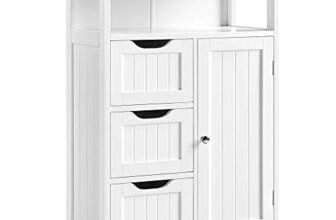 Yaheetech Mobile da Bagno Armadietto da Terra Mobiletto con Cassetto e Ripiano Regolabile Bianco Credenza Multiuso con Doppia Ante Organizzatore Portaoggetti da Cucina Soggiorno Salvaspazio