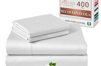 Pizuna Set lenzuola letto super king Cotone 180×200 cm Bianco, 400 fili in 100% cotone a fiocco lungo Sateen Biancheria De Letto con 1 lenzuolo con angoli, 1 lenzuolo sopra, 2 federe