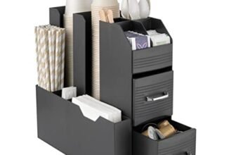 Baroni Home Coffee Station Porta Caffè Professionale, 11 scomparti, Porta Capsule con Divisione a Scomparti, capacità 55 capsule, Organizzatore per Caffetteria con Cassettiera, Nero