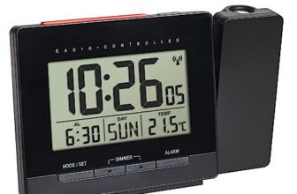 TFA Dostmann Sveglia con proiettore soffitto con alimentatore, 60.5016.01, sveglia, temperatura interna, data, nero