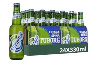 Tuborg, Cassa con 24 Bottiglie da 33cl, Birra Lager, Gusto Fresco e Dissetante, Gradazione Alcolica 5.0% Vol
