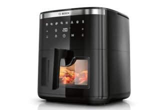 Bosch Serie 6 Friggitrice ad Aria MAF671B0, Air Fryer XXL, Capacità 7,2 L, 7 Programmi Preimpostati, Finestra sul Cestello Illuminata, Cottura Fino al 65%* Più Veloce, Nero