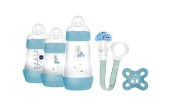 MAM Welcome To The World, Set Regalo con 3 Biberon Easy Start Anticolica, Ciuccio Start Nanò, Clip It! & Cover, con Custodia Portaciuccio, Verde