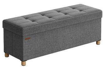 SONGMICS Cassapanca, Pouf Contenitore, Poggiapiedi Pieghevole 38 x 110 x 40 cm, Ottomano con Gambe in Legno, Regge fino a 300 kg, per Soggiorno, Camera da Letto, Dormitorio, Grigio Ardesia LSF018G11