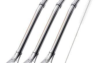 Bombilla – Cannucce Yerba Mate, confezione da 3 cannucce riutilizzabili per tè, caffè, cocktail, in acciaio inox, piegate, flusso liscio, con spazzola per la pulizia di Beruth (argento)