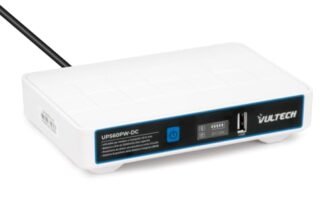 VulTech UPS60PW-DC Bianco Mini UPS 12000mAh 60Watt Gruppo di Continuità per Router, Modem, Access Point, Telecamera, Smartphone – Input 100-240 VAC, USB 5V DC 12V