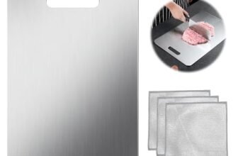 Tagliere in acciaio inossidabile 304, prodotti senza BPA antibatterici e sostenibili coperchio funzionante senza plastica tagliere da cucina 39x 28cm con strofinaccio in filo metallico antigraffio