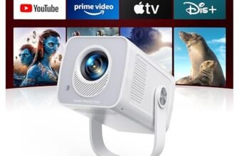 [Android 13|Ottica Corta]Proiettore WIFI6 e Proiettore Portatile Bluetooth 5.4 Two-Way Supporto 1080P 4K Mini Videoproiettore Auto Keystone Rotazione di 270° Per Esterni/Telefoni/HDMI/USB/TV Stick