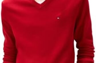Tommy Hilfiger Uomo Pullover Essential Cotton Scollo a V, Rosso (Medium Red), XS