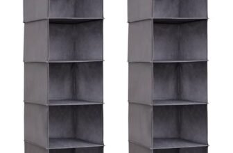 Lifewit Organizer Armadio da Appendere con 5 Ripiani e 2 Ganci Robusti, Ripiani per Armadio Interno, Organizzatore Pieghevole, Contenitori per Vestiti, 102 cm (H), Grigio, Set di 2